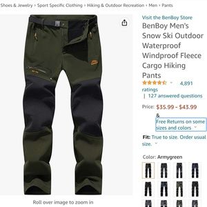Brand new Benboy Men’s hiking wind/weatherproof snow ski fleece lined pants